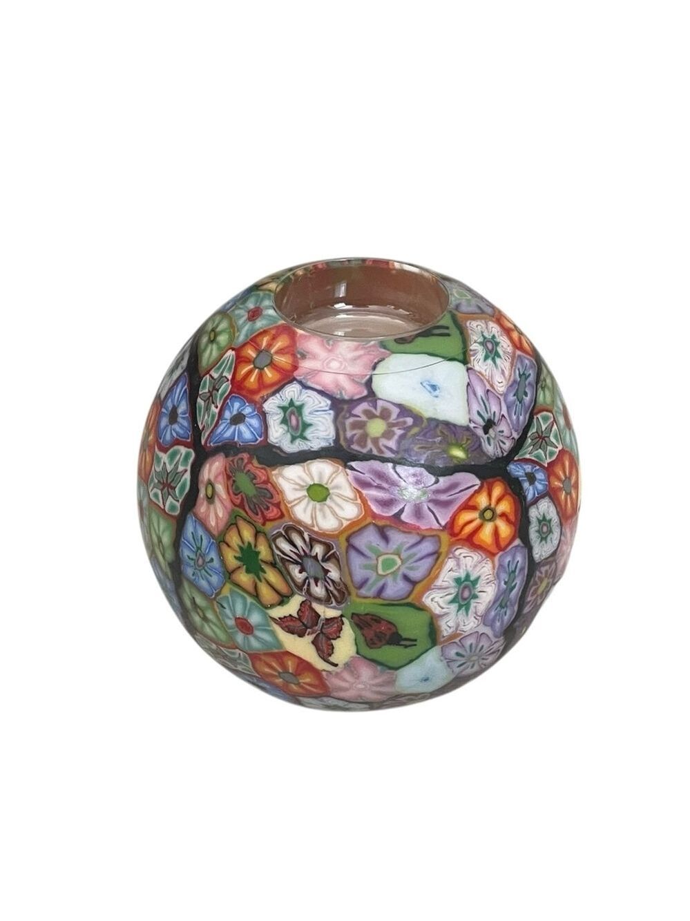 Vintage Handcrafted Millefiore Multicolor Floral Print Ball Candle